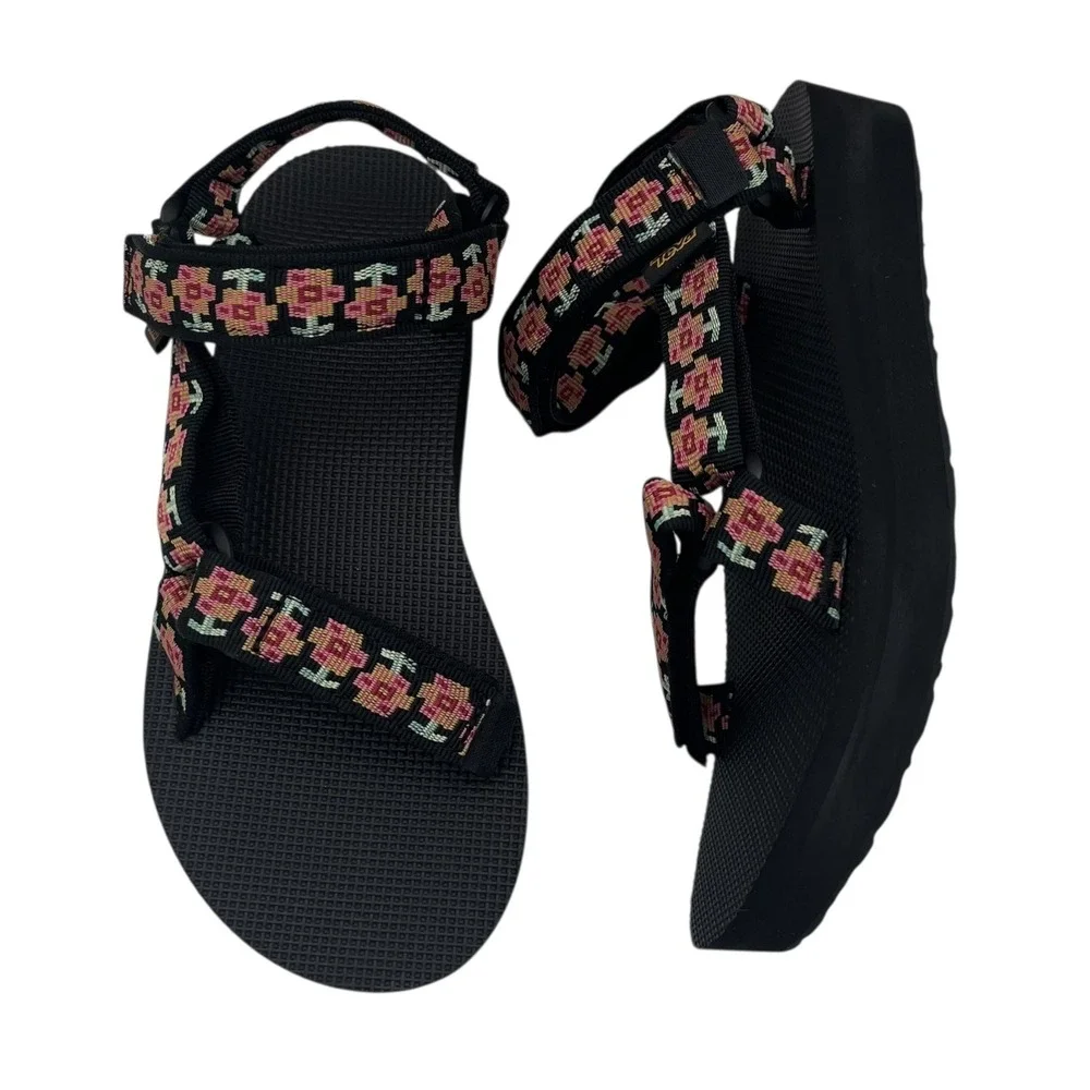 Teva Midform Universal Womens Sport Platform Sandals Size 7‎ Black Floral Multi